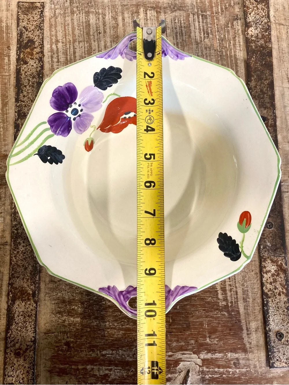 Hand-Painted Floral Ceramic Serving Bowl Purple & Red Flowers Made In England